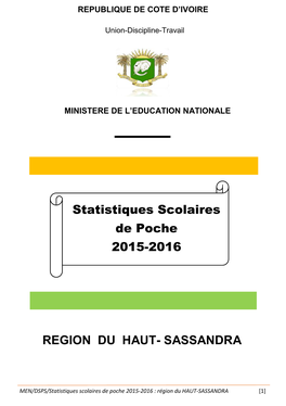 SASSANDRA Statistiques Scolaires De Poche 2015-2016