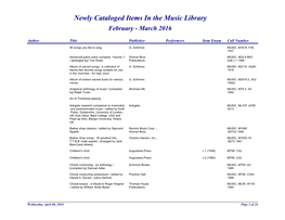 Newly Cataloged Items in the Music Library February - March 2016
