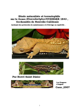 Etude Naturaliste Et Terrariophile Sur Le Genre Rhacodactylus FITZINGER 1843 Version Word Photos