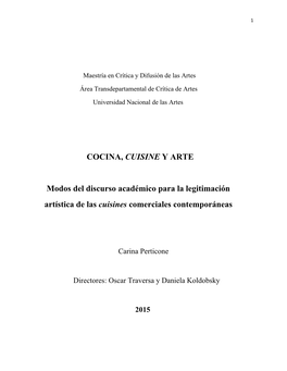 COCINA, CUISINE Y ARTE Modos Del Discurso Académico Para La