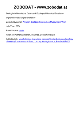 Morphological Characters, Geographic Distribution and Ecology of Neophytic Amaranthusblitum L