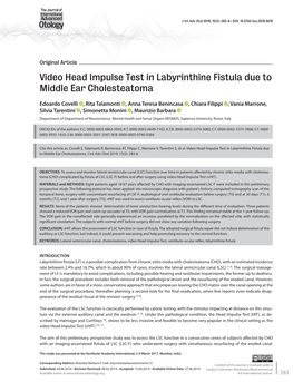Video Head Impulse Test in Labyrinthine Fistula Due to Middle Ear Cholesteatoma