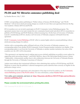PLOS and NU Libraries Announce Publishing Deal by Heather Brown | July 7, 2021