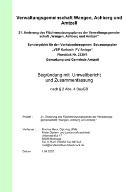 Verwaltungsgemeinschaft Wangen, Achberg Und Amtzell Begründung