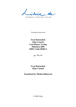 Sven Hanuschek Elias Canetti Translated by Michael Ritterson