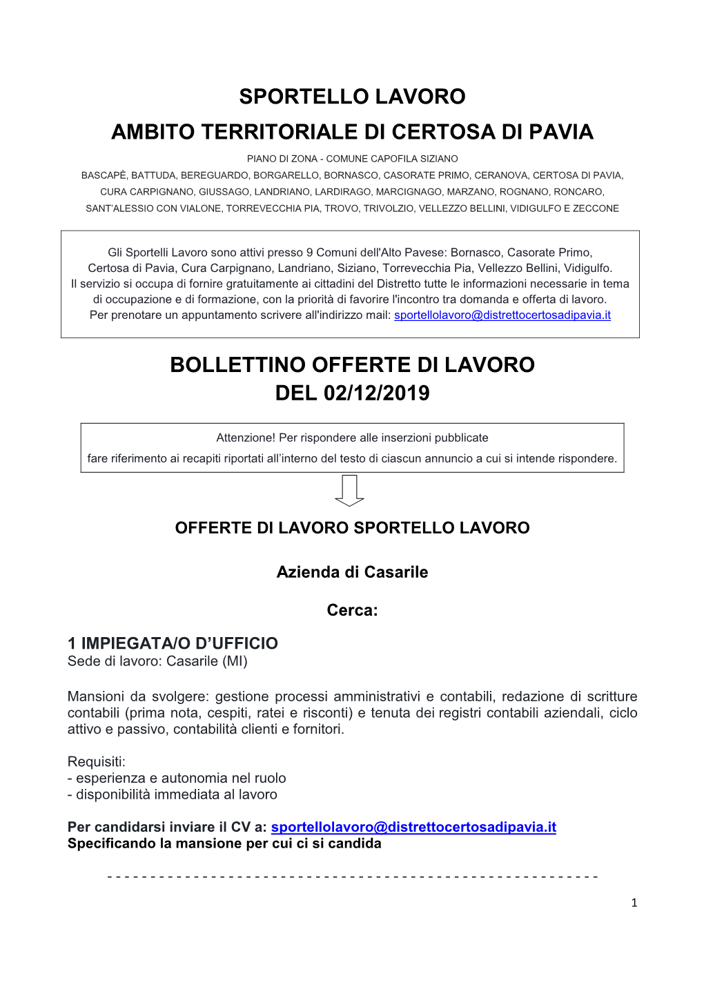 Offerte Di Lavoro 02.12.2019