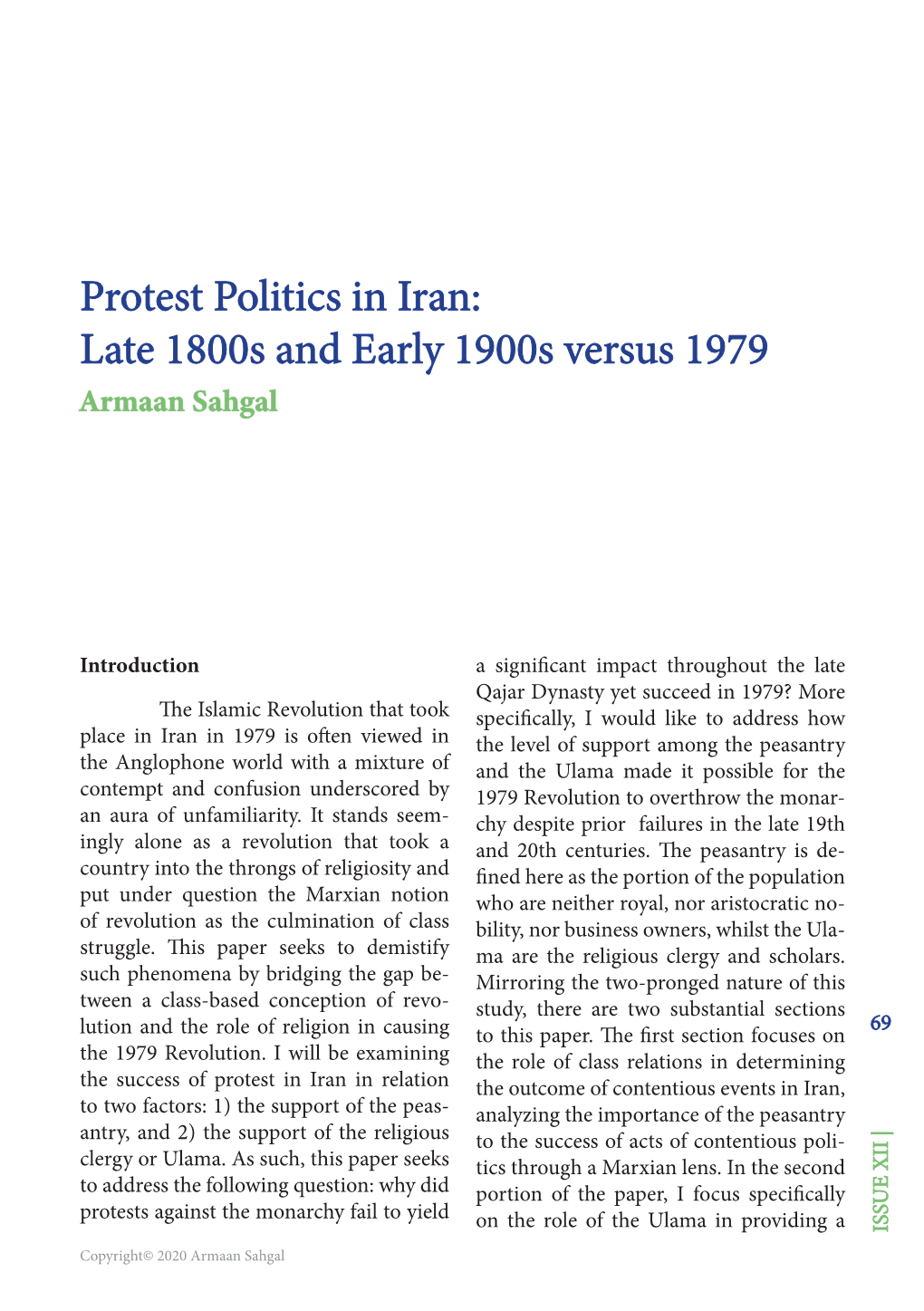 Protest Politics in Iran: Late 1800S and Early 1900S Versus 1979