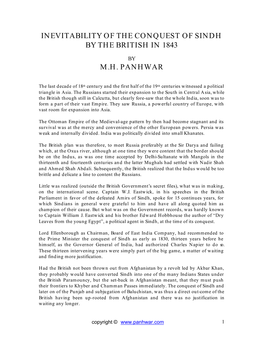 Inevitability of the Conquest of Sindh by the British in 1843