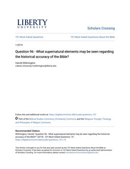 Question 96 - What Supernatural Elements May Be Seen Regarding the Historical Accuracy of the Bible?