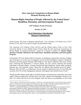 Human Rights Situation of People Affected by the United States’ Rendition, Detention, and Interrogation Program