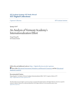 An Analysis of Vermont Academy's Internationalization Effort Xiang Wang Mr