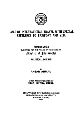 Laws of International Travel with Special Reference to Passport and Visa