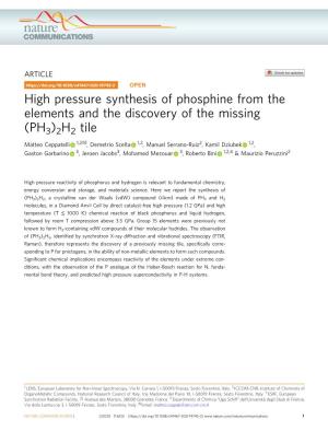 High Pressure Synthesis of Phosphine from the Elements and the Discovery of the Missing