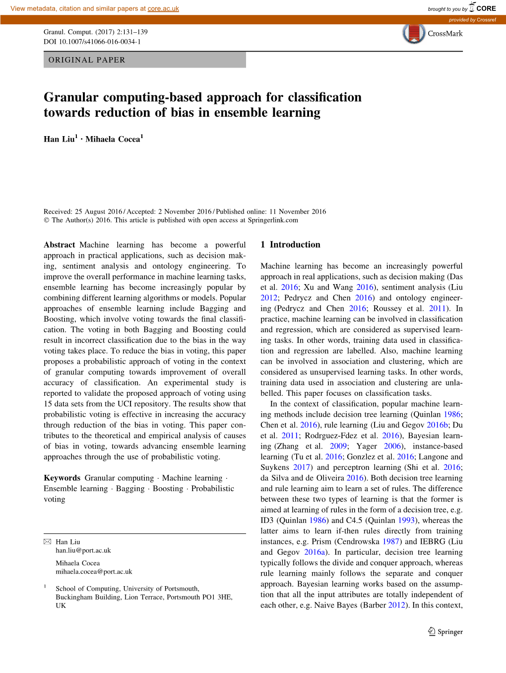 Granular Computing-Based Approach for Classification Towards Reduction
