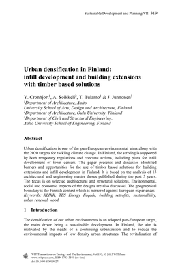 Urban Densification in Finland: Infill Development and Building Extensions with Timber Based Solutions