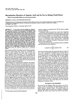 Racemization Reaction of Aspartic Acid and Its Use in Dating Fossil Bones (Olduvai Gorge/5,00-70,000-Years-Old Range/Hominids) JEFFREY L