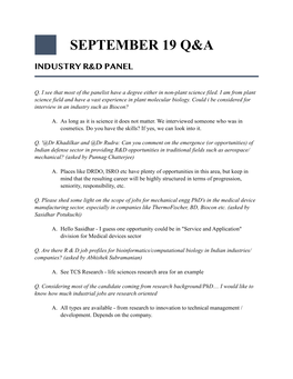 September 19 Q&A