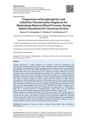Comparison of Norepinephrine and Cafedrine/Theodrenaline Regimens for Maintaining Maternal Blood Pressure During
