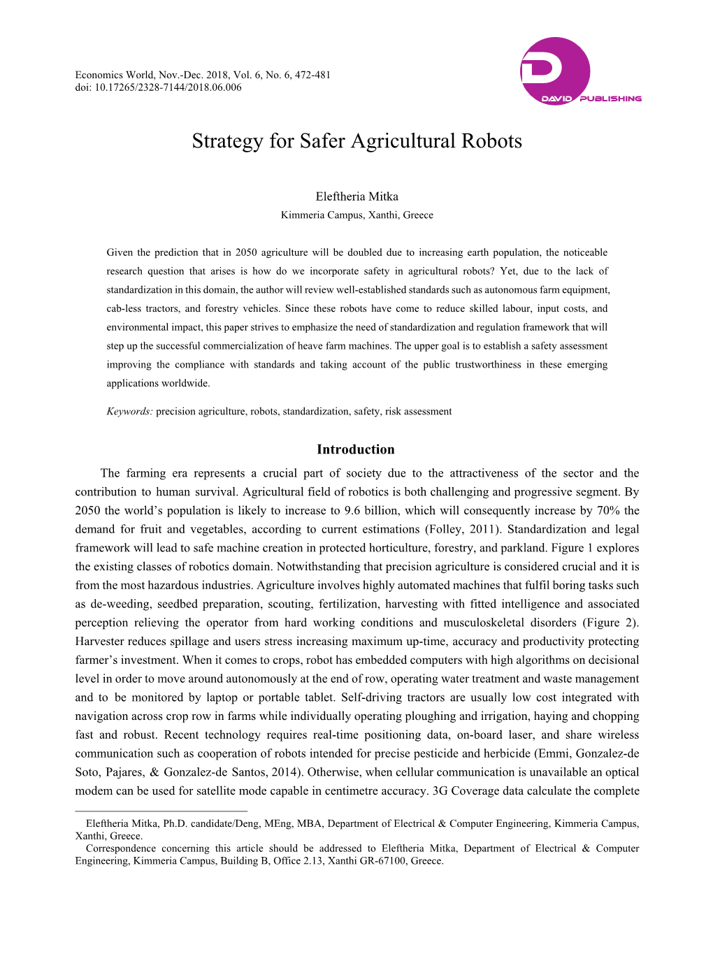 Strategy for Safer Agricultural Robots