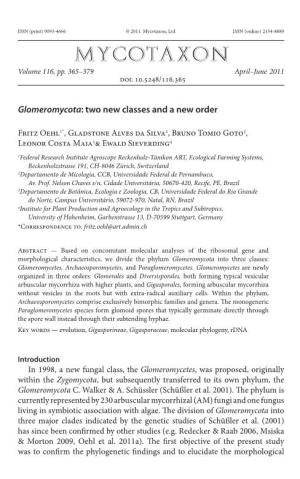&lt;I&gt;Glomeromycota&lt;/I&gt;: Two New Classes and a New Order
