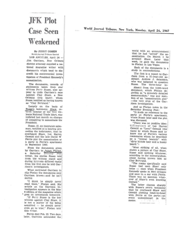JFK Plot Case Seen World Journal Tribune, New York, Monday, April 24, 1967 Weakened