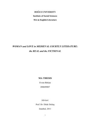 WOMAN and LOVE in MEDIEVAL COURTLY LITERATURE: the REAL and the FICTIONAL