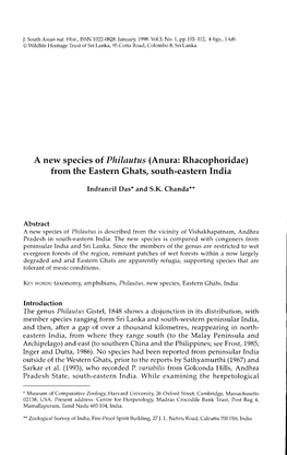 A New Species of Philautus (Anura: Rhacophoridae) from the Eastern Ghats, South-Eastern India