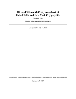 Richard Wilson Mccredy Scrapbook of Philadelphia and New York City Playbills Ms