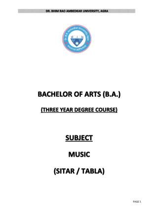 Bachelor of Arts (B.A.) Subject Music (Sitar / Tabla)