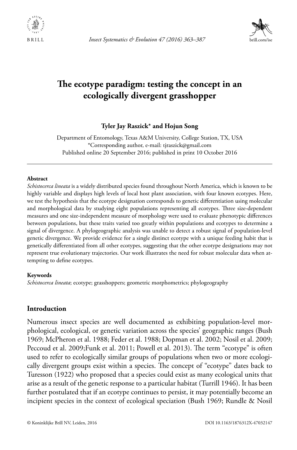 The Ecotype Paradigm: Testing the Concept in an Ecologically Divergent Grasshopper