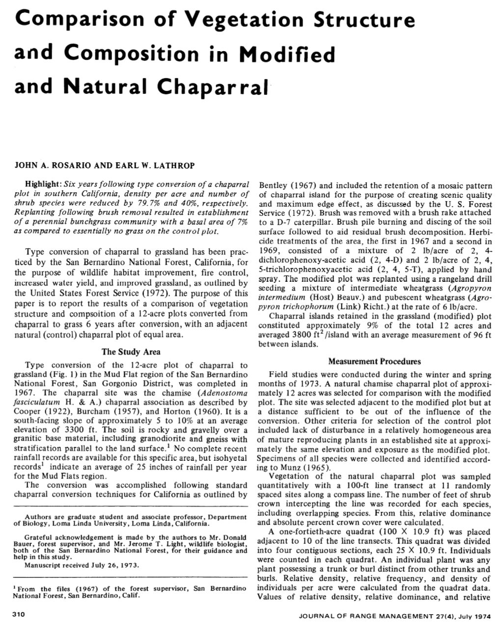 And Composition in Modified and Natural Chaparral