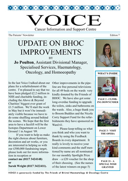 UPDATE on BHOC IMPROVEMENTS by Jo Poulton, Assistant Divisional Manager, Specialised Services, Haematology