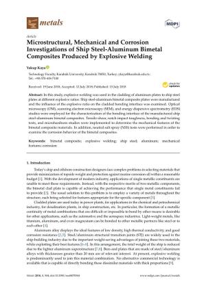 Microstructural, Mechanical and Corrosion Investigations of Ship Steel-Aluminum Bimetal Composites Produced by Explosive Welding