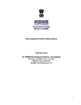 Government of India Ministry of MSME Brief Industrial Profile of Beed