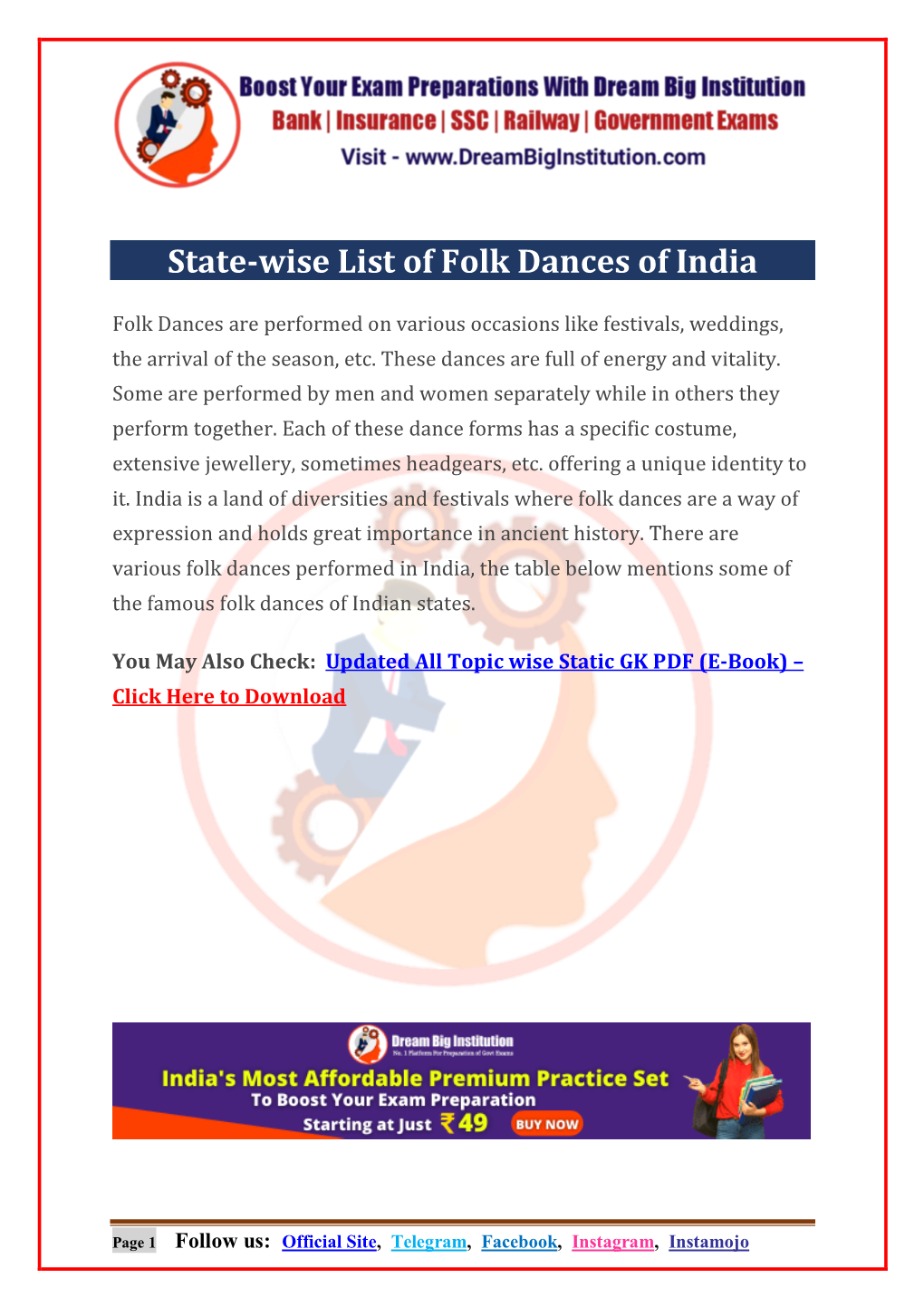 State-Wise List of Folk Dances of India