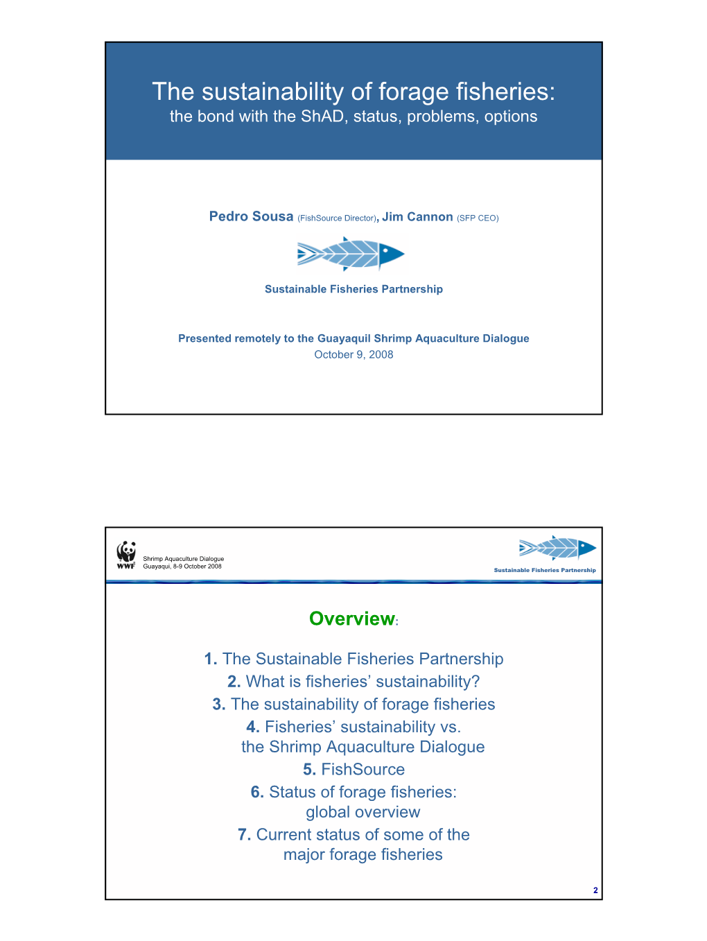 The Sustainability of Forage Fisheries: the Bond with the Shad, Status, Problems, Options