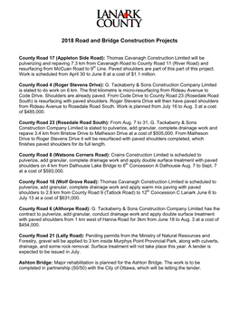 2018 Road and Bridge Construction Projects