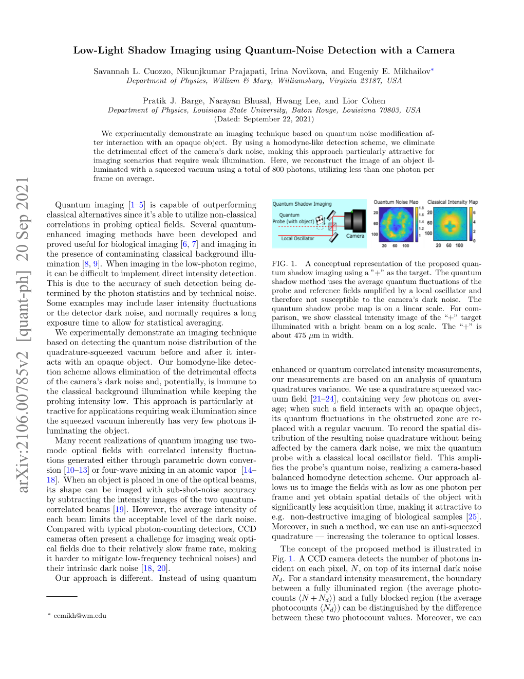 Low-Light Shadow Imaging Using Quantum-Noise Detection with a Camera