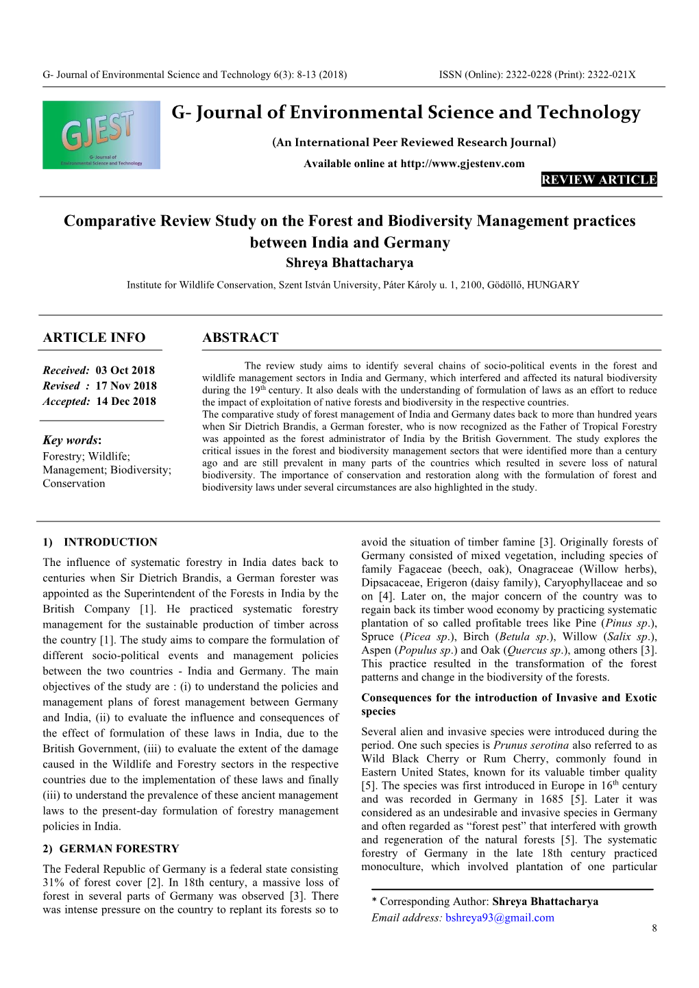 Comparative Study of Forest and Biodiversity Management Practices Between India and Germany