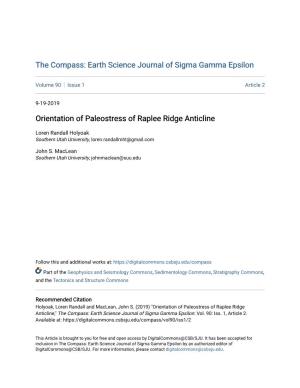 Orientation of Paleostress of Raplee Ridge Anticline