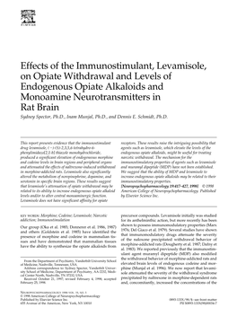 Effects of the Immunostimulant, Levamisole, on Opiate Withdrawal and Levels of Endogenous Opiate Alkaloids and Monoamine Neurotr