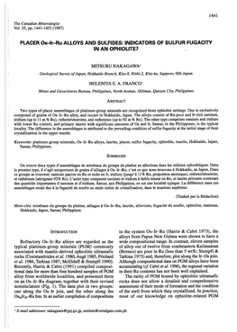 PLACER Os-Lr-Ru ALLOYS and SULFIDES