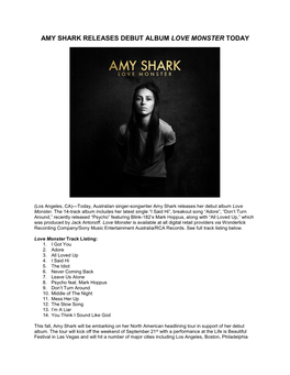 Amy Shark Releases Debut Album Love Monster Today