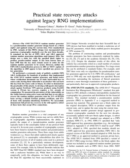 Practical State Recovery Attacks Against Legacy RNG Implementations Shaanan Cohney∗, Matthew D