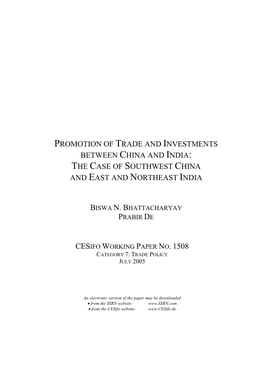 Promotion of Trade and Investments Between China and India: the Case of Southwest China and East and Northeast India