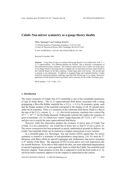 Calabi–Yau Mirror Symmetry As a Gauge Theory Duality