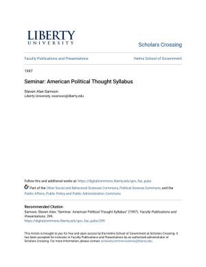 Seminar: American Political Thought Syllabus