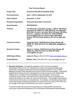 Final Technical Report: Keweenaw Bay Wind Feasibility Study