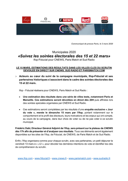 Communiqué De Presse Paris, Le 3 Mars 2020