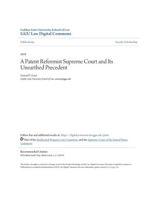 A Patent Reformist Supreme Court and Its Unearthed Precedent Samuel F